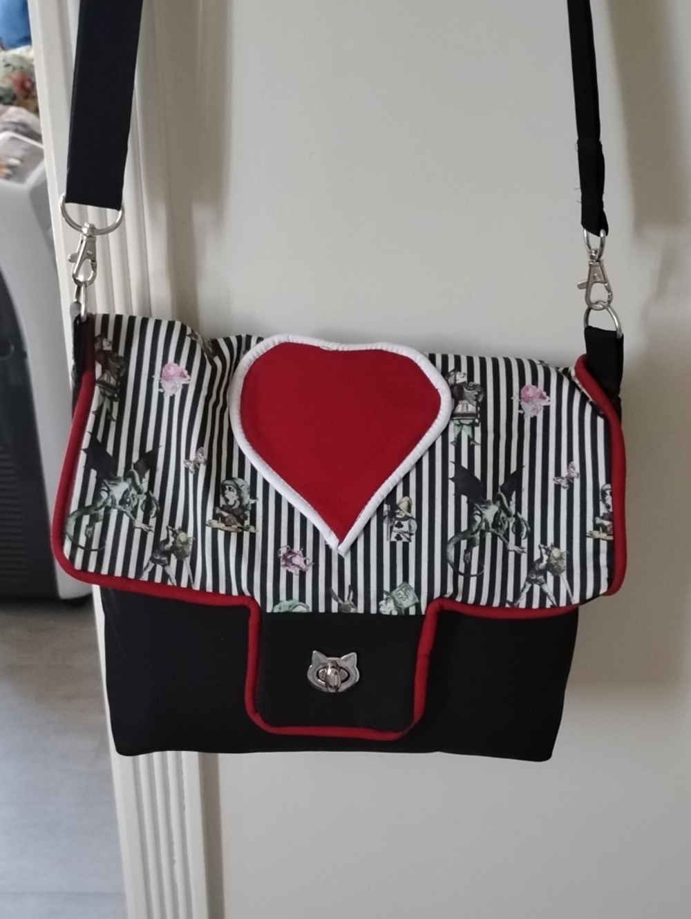 Gothic Alice Heart-Accent Cotton Canvas Messenger Bag.